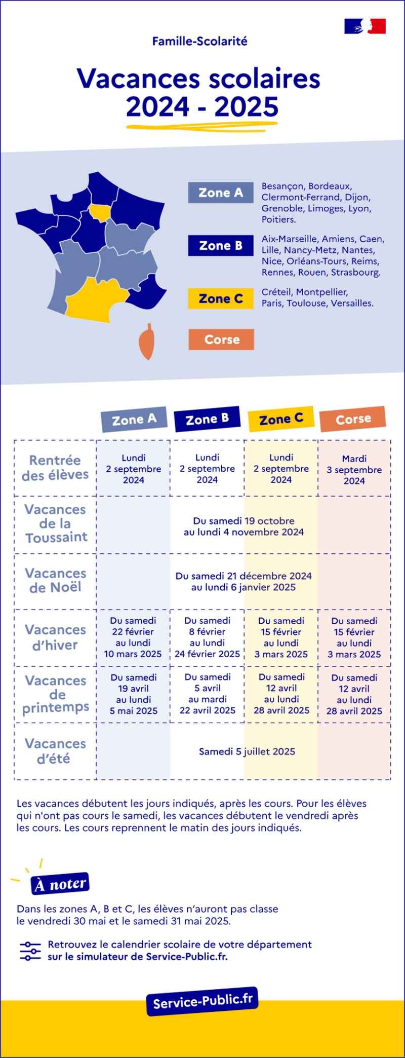 Calendrier scolaire par zone 2023-2024